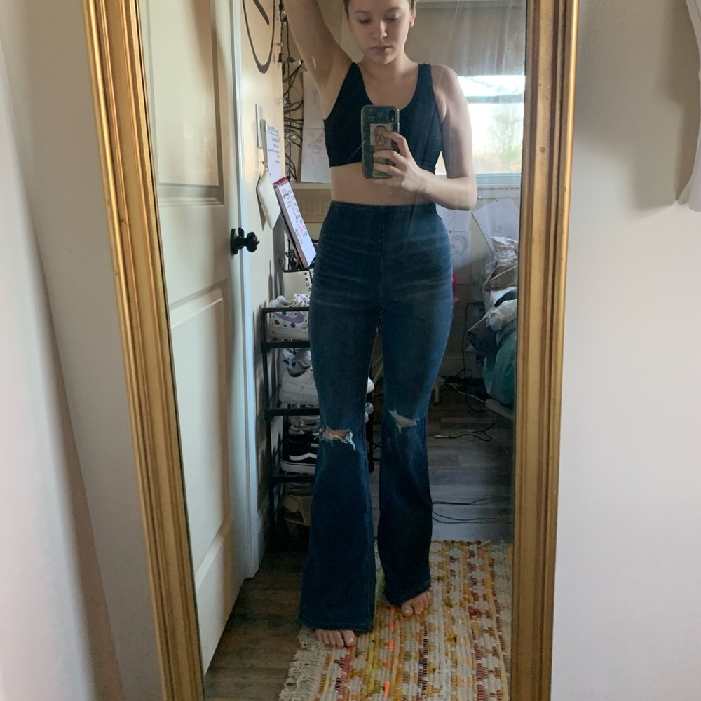 Jean Bell Bottoms with ripped knees (brand new never worn)